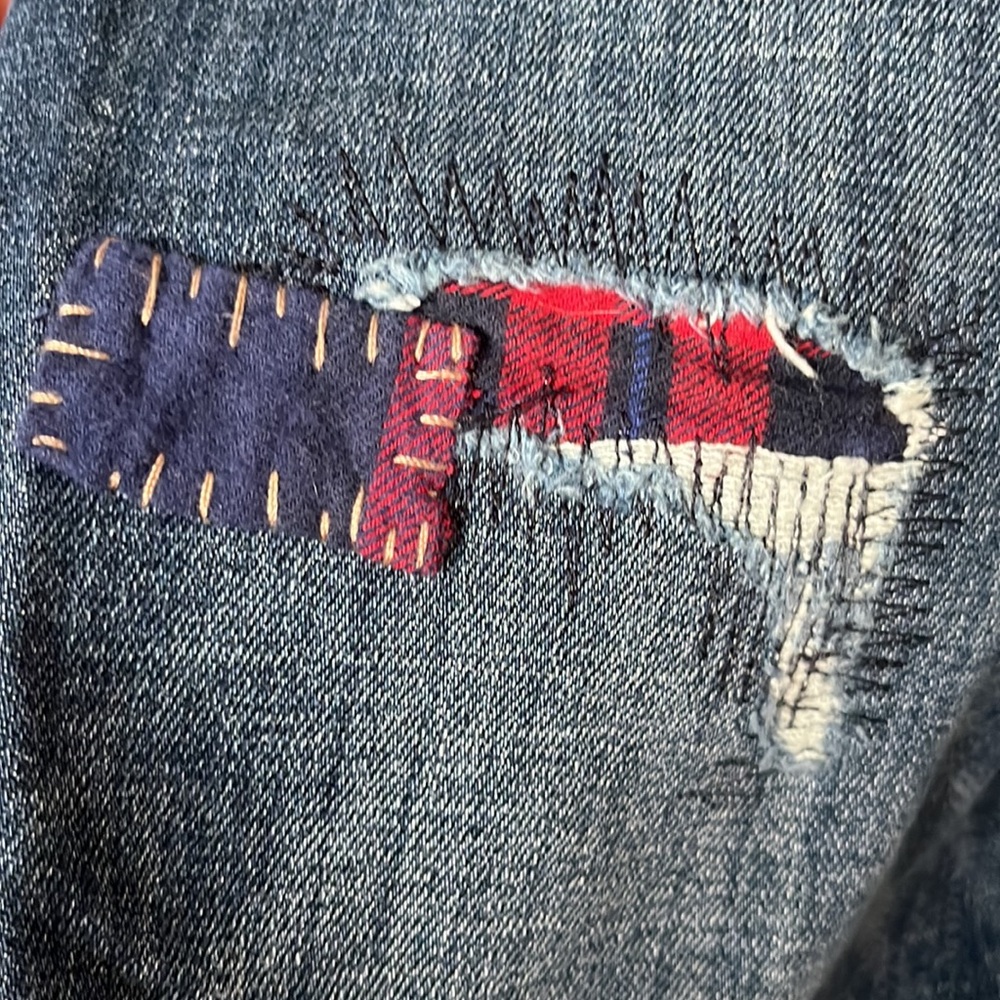 Talbots Boyfriend Patchwork Plaid Distressed Jean… - image 4